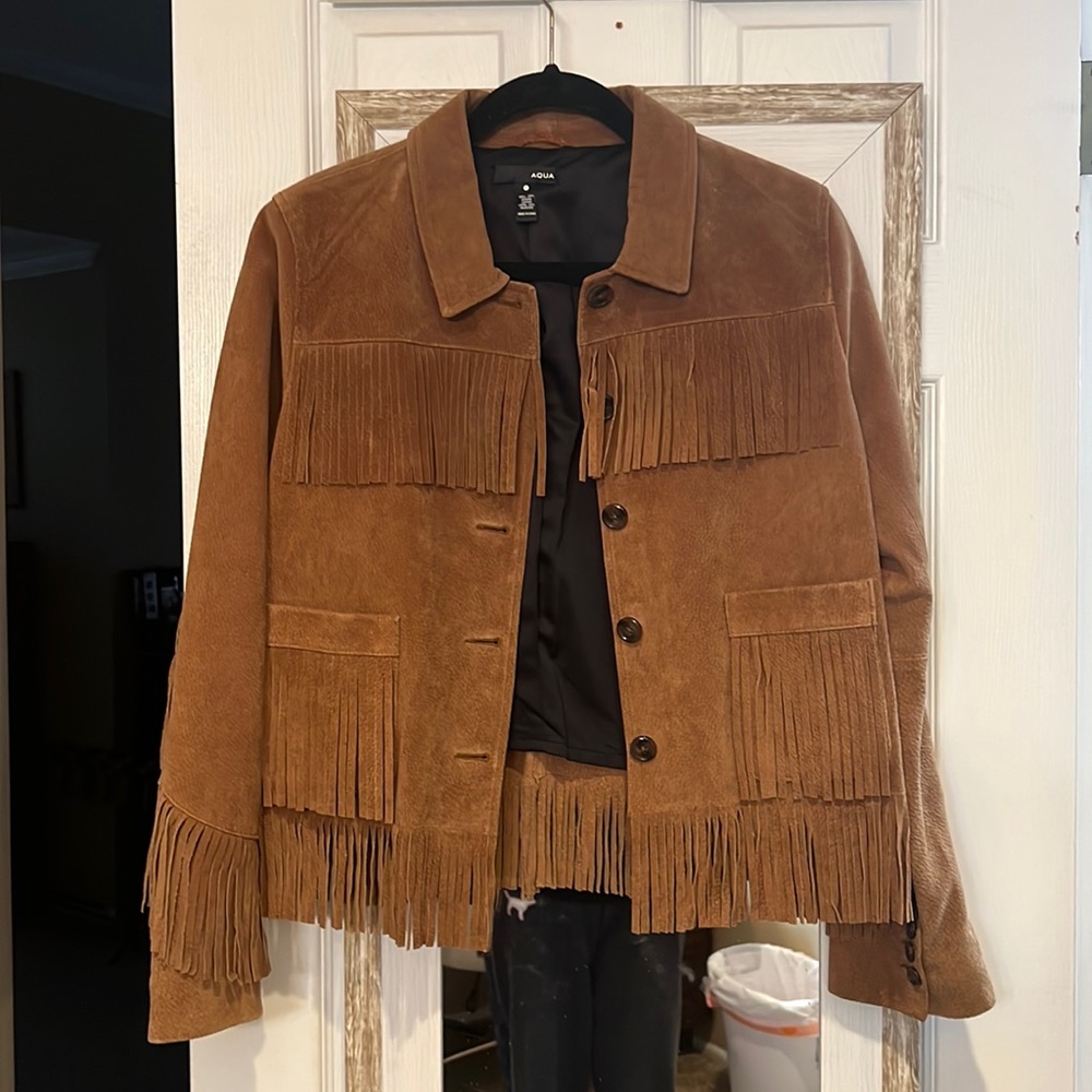 aqua fringe swede jackets